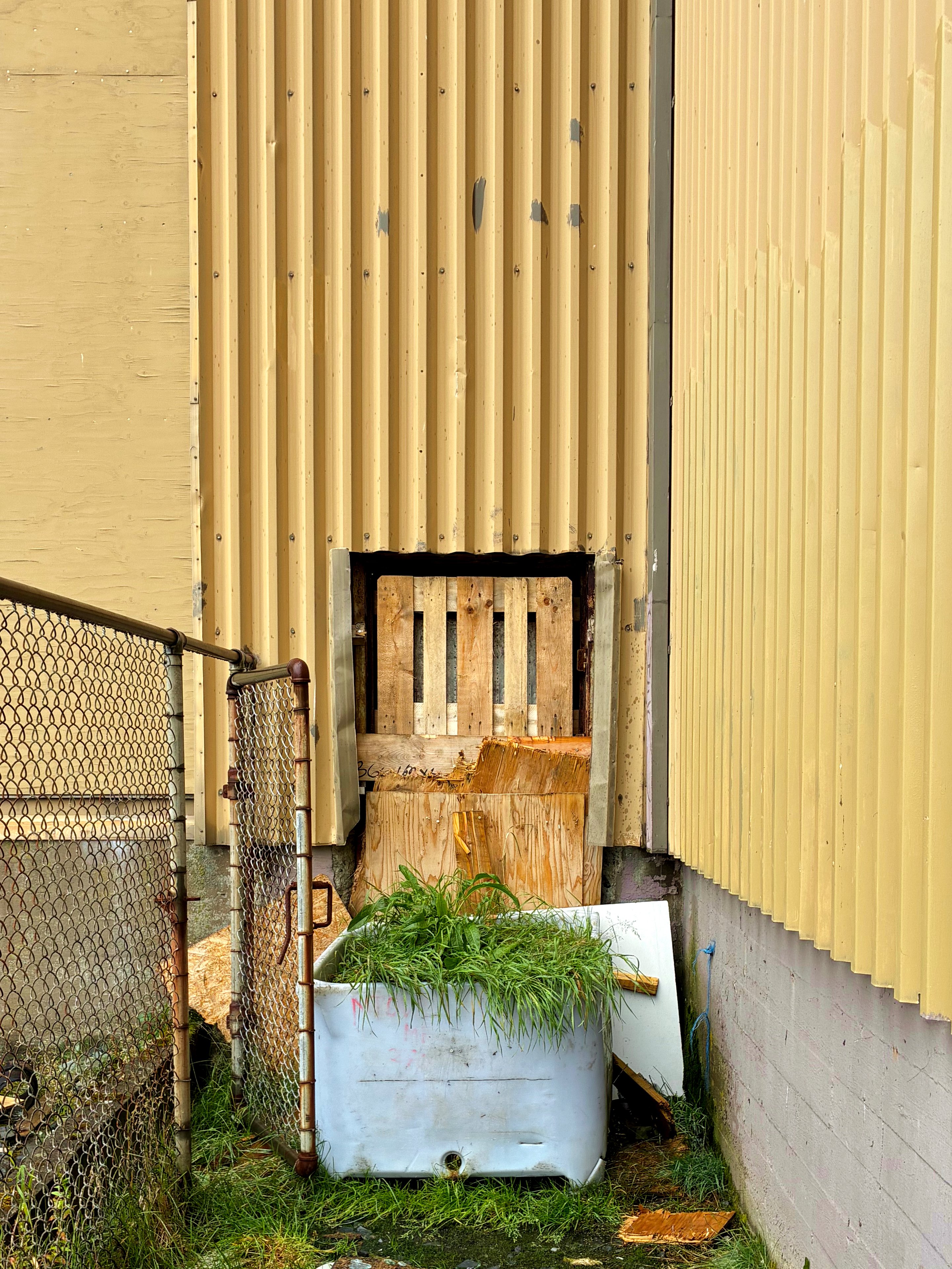 Some trash in front of what might be a door.